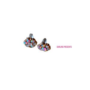 Iridescent Crystal Stud Earrings Women Color Multi